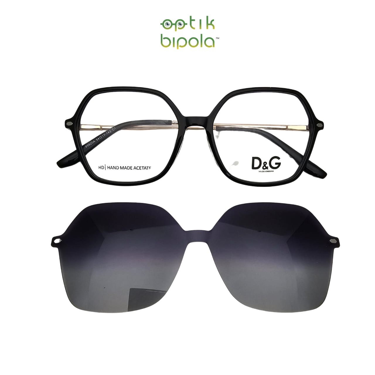 Frame Kacamata Clip On D&G 99920A Black Polarized Lens Gradient Grey