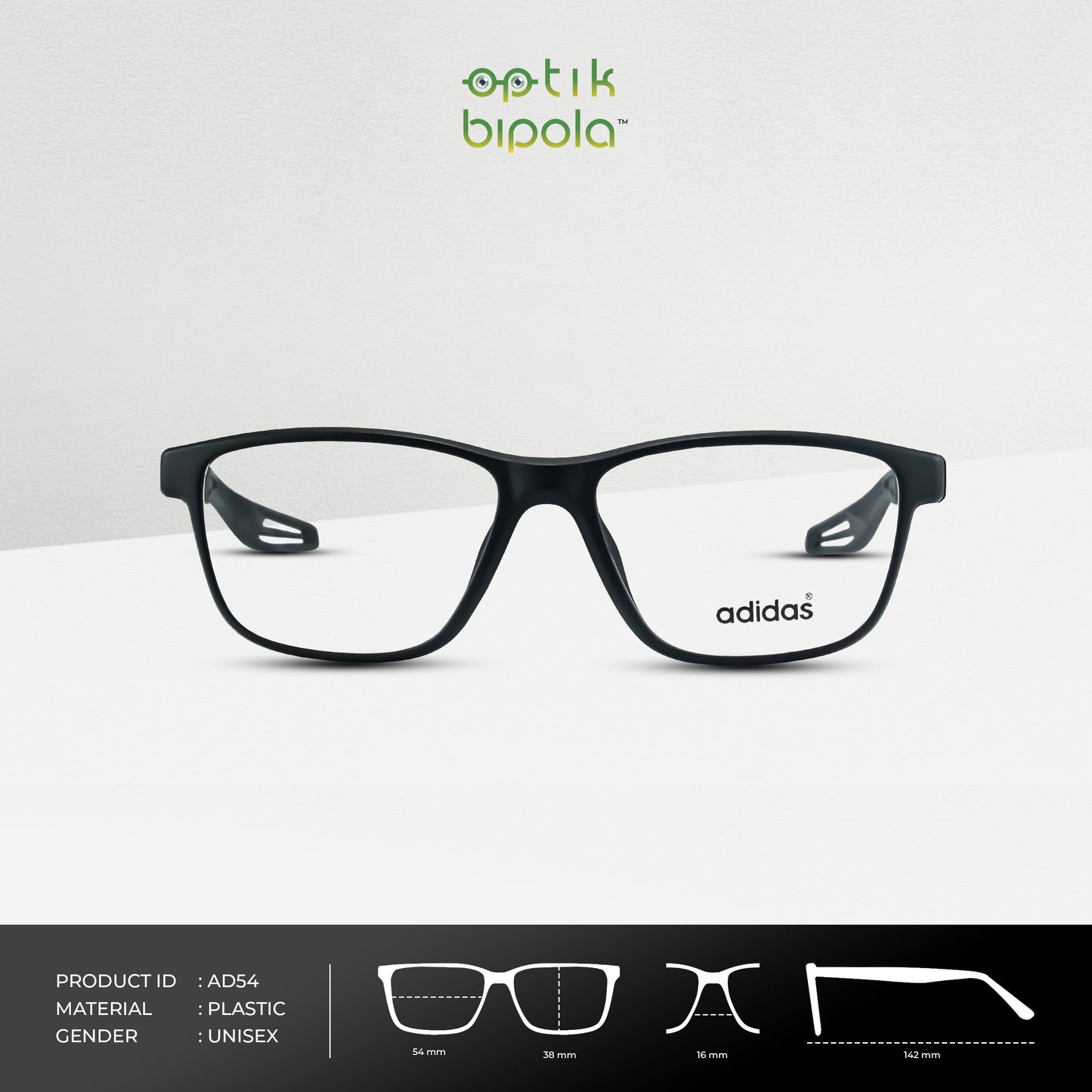 Frame Kacamata Sport Adidas 54 Unisex Pria / Wanita Black