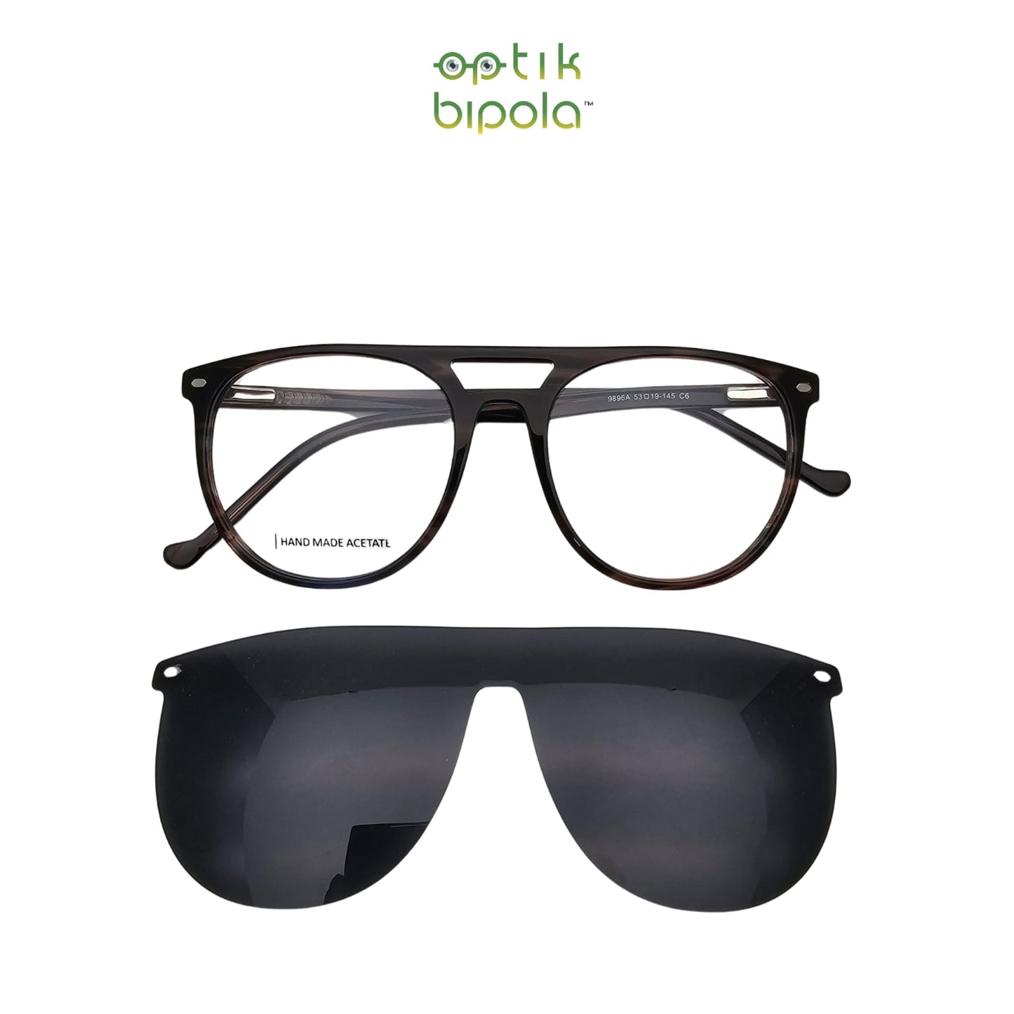Frame Kacamata Clip On 9896A Demi Polarized Lens Full Grey